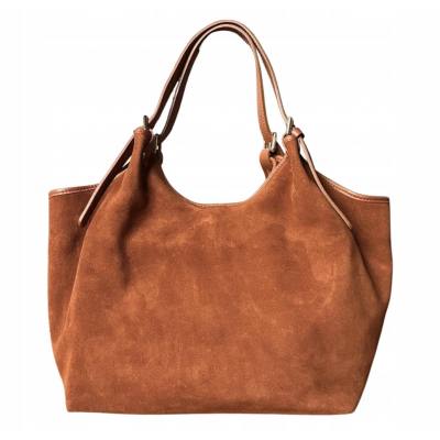- Camel zamszowa torebka shopper XL ruda karmelowa ZAMSZ NATURALNY A4 Vera Pelle