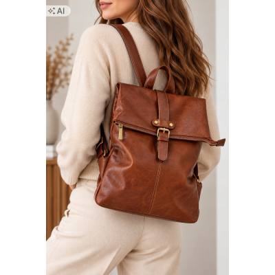 - PAOLO BAGS Brązowy Plecak Damski Vintage Eko Skóra rudy plecak Miejski A4