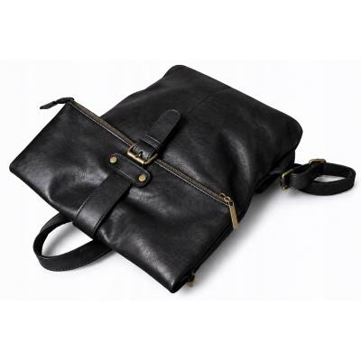 - PAOLO BAGS Czarny Plecak Damski Vintage Eko Skóra Modny Plecak Miejski A4