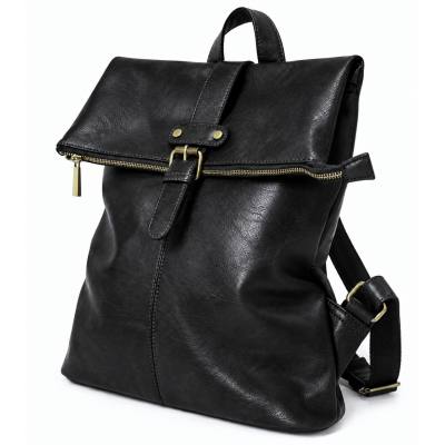 - PAOLO BAGS Czarny Plecak Damski Vintage Eko Skóra Modny Plecak Miejski A4