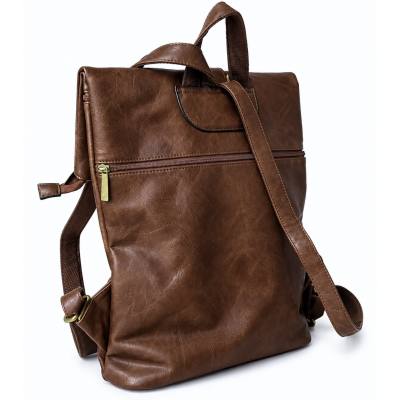 - PAOLO BAGS Plecak Damski Vintage Eko Skóra Brązowy Czekoladowy Miejski A4