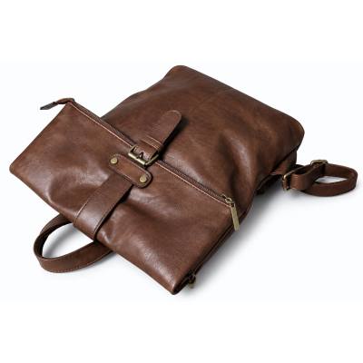 - PAOLO BAGS Plecak Damski Vintage Eko Skóra Brązowy Czekoladowy Miejski A4