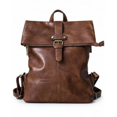 - PAOLO BAGS Plecak Damski Vintage Eko Skóra Brązowy Czekoladowy Miejski A4