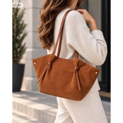 - Camel zamszowa torebka shopper ruda karmelowy ZAMSZ NATURALNY Vera Pelle