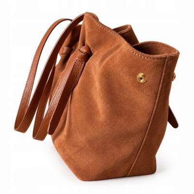 - Camel zamszowa torebka shopper ruda karmelowy ZAMSZ NATURALNY Vera Pelle