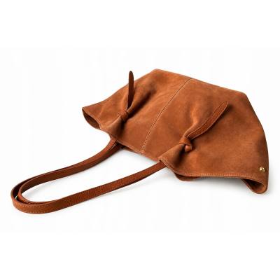 - Camel zamszowa torebka shopper ruda karmelowy ZAMSZ NATURALNY Vera Pelle