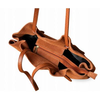 - Camel zamszowa torebka shopper ruda karmelowy ZAMSZ NATURALNY Vera Pelle