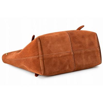 - Camel zamszowa torebka shopper ruda karmelowy ZAMSZ NATURALNY Vera Pelle