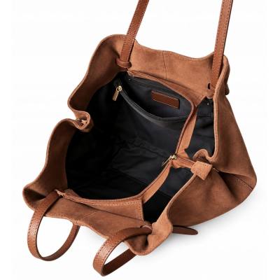 - Camel zamszowa torebka shopper ruda karmelowy ZAMSZ NATURALNY Vera Pelle