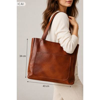- BRĄZOWA TOREBKA SKÓRA NATURALNA SHOPPER BAG