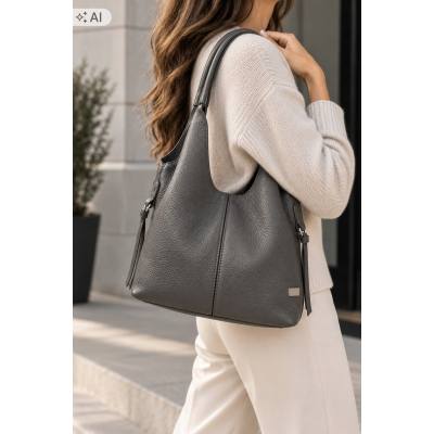 - HIT - GRAFITOWA SZARA TOREBKA SKÓRA NATURALNA SHOPPER A4 TORBA SKÓRZANA