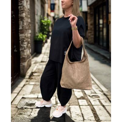 - CAPPUCCINO TAUPE ZAMSZOWA TOREBKA WOREK TOREBKA ZAMSZ NATURALNY ZAMEK A4