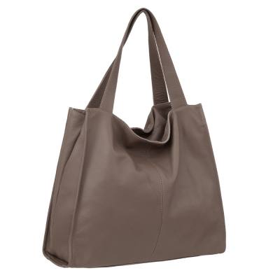 -35% cappuccino skórzana torebka taupe shopper A4 miękka skóra naturalna