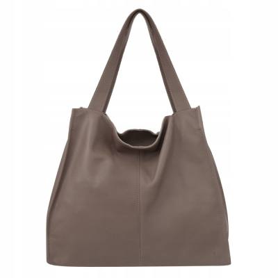 -35% cappuccino skórzana torebka taupe shopper A4 miękka skóra naturalna