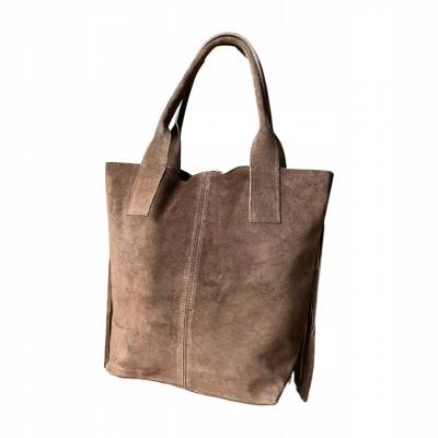 - Cappuccino zamszowa torebka frędzle shopper boho fango ZAMSZ NATURALNY A4