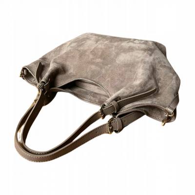 - Taupe zamszowa torebka fango shopper XL cappuccino ZAMSZ A4 Vera Pelle