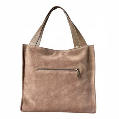 - Taupe zamszowa torebka shopper cappuccino ZAMSZ NATURALNY Vera Pelle