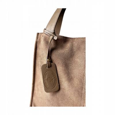 - Taupe zamszowa torebka shopper cappuccino ZAMSZ NATURALNY Vera Pelle