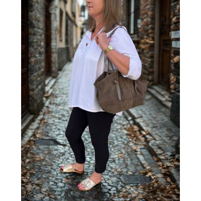 - Cappuccino fango zamszowa torebka shopper ZAMSZ NATURALNY Vera Pelle