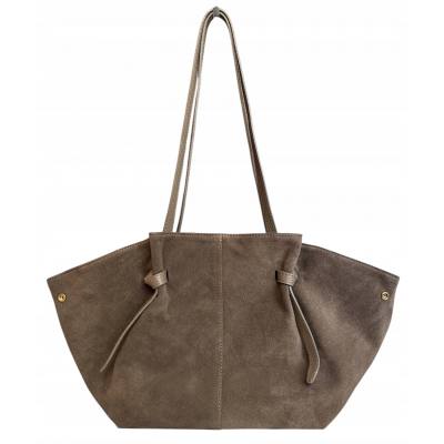 - Cappuccino fango zamszowa torebka shopper ZAMSZ NATURALNY Vera Pelle