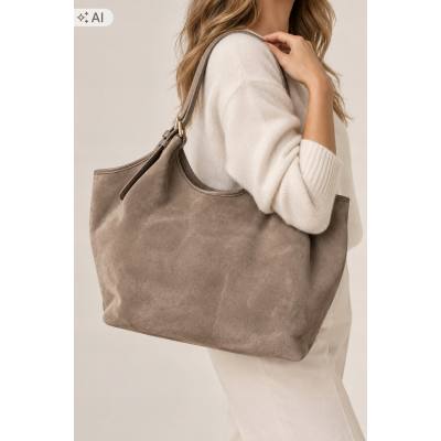 - Taupe zamszowa torebka fango shopper XL cappuccino ZAMSZ A4 Vera Pelle
