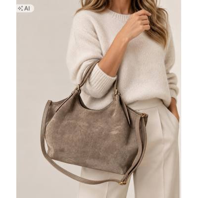- Taupe zamszowa torebka fango shopper XL cappuccino ZAMSZ A4 Vera Pelle