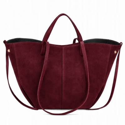 - Bordowa zamszowa torebka brązowa shopper XL ZAMSZ NATURALNY łódka