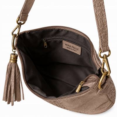 - Cappuccino taupe torebka zamszowa Vera Pelle listonoszka boho frędzle zamsz