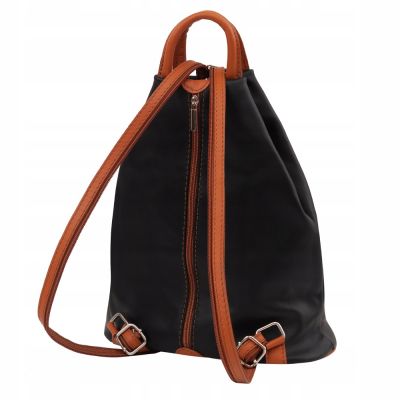 -30% WŁOSKI SKÓRZANY CZARNY + CAMEL MODNY PLECAK z kieszonkami