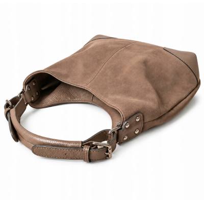 - Cappuccino torebka shopper ZAMSZ NATURALNY + SKÓRA NATURALNA Vera Pelle