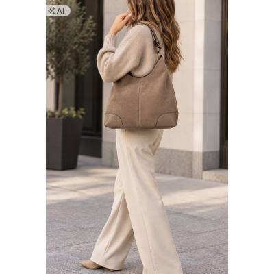 - Cappuccino torebka shopper ZAMSZ NATURALNY + SKÓRA NATURALNA Vera Pelle