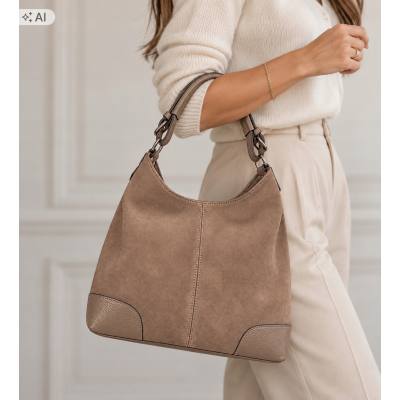 - Cappuccino torebka shopper ZAMSZ NATURALNY + SKÓRA NATURALNA Vera Pelle
