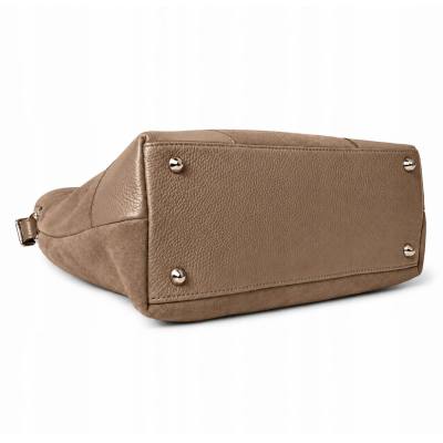 - Cappuccino torebka shopper ZAMSZ NATURALNY + SKÓRA NATURALNA Vera Pelle