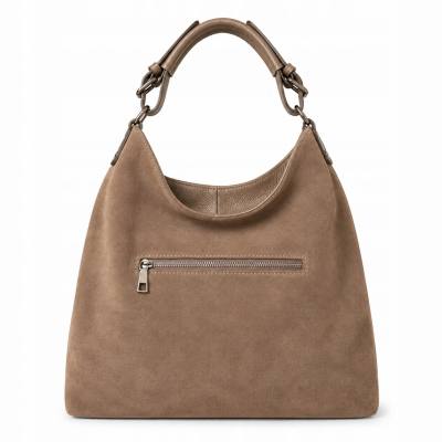 - Cappuccino torebka shopper ZAMSZ NATURALNY + SKÓRA NATURALNA Vera Pelle
