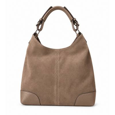 - Cappuccino torebka shopper ZAMSZ NATURALNY + SKÓRA NATURALNA Vera Pelle