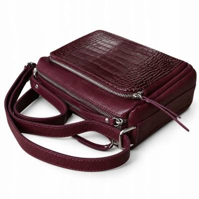 - bordowa torebka włoska SKÓRA NATURALNA KROKO listonoszka CIEMNY BRĄZ