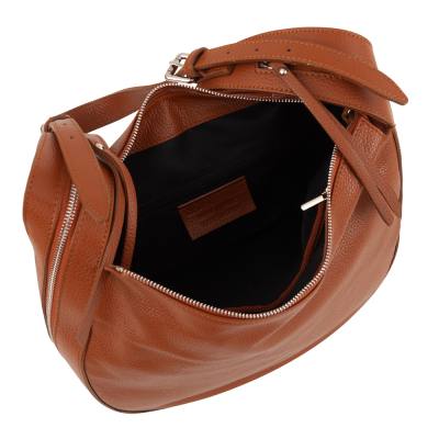 -30% Włoska owalna camel ruda skórzana torebka worek SKÓRA DOLARO półksiężyc