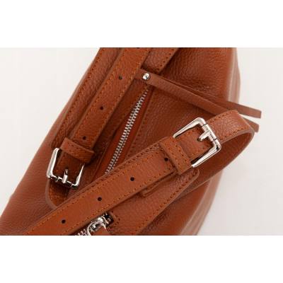 -30% Włoska owalna camel ruda skórzana torebka worek SKÓRA DOLARO półksiężyc