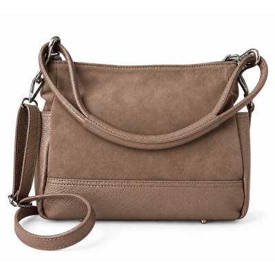 - Cappuccino torebka shopper taupe ZAMSZ NATURALNY + SKÓRA NATURALNA Vera Pelle