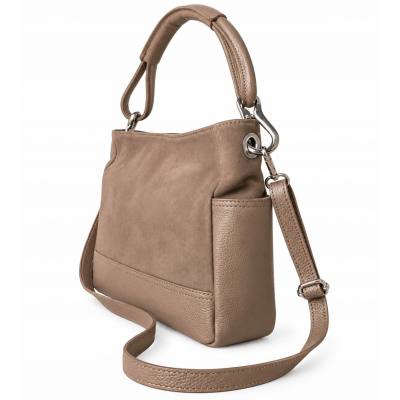 - Cappuccino torebka shopper taupe ZAMSZ NATURALNY + SKÓRA NATURALNA Vera Pelle