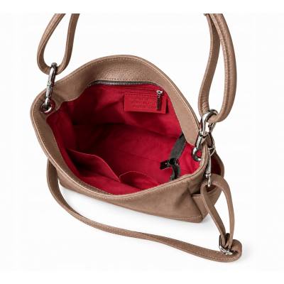 - Cappuccino torebka shopper taupe ZAMSZ NATURALNY + SKÓRA NATURALNA Vera Pelle