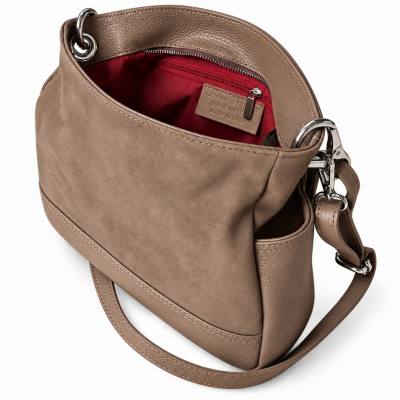 - Cappuccino torebka shopper taupe ZAMSZ NATURALNY + SKÓRA NATURALNA Vera Pelle