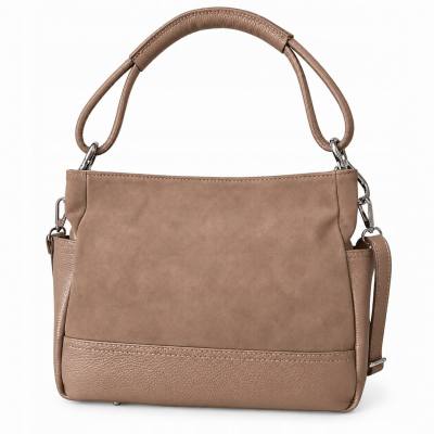 - Cappuccino torebka shopper taupe ZAMSZ NATURALNY + SKÓRA NATURALNA Vera Pelle