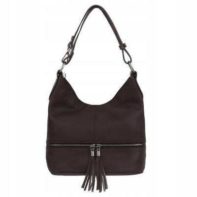 - Brązowa torebka skóra naturalna shopper czekoladowa torba Vera Pelle