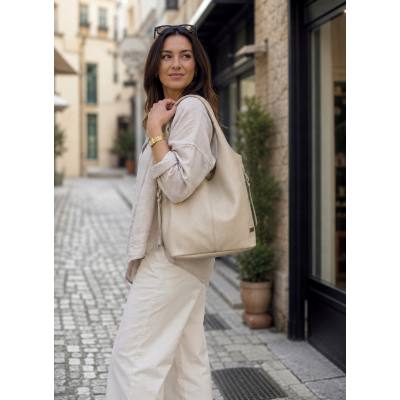- HIT - BEŻOWA TOREBKA SKÓRA NATURALNA SHOPPER A4 TORBA SKÓRZANA