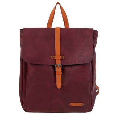Flora&Co bordowy / camel skórzany plecak modna torba A4