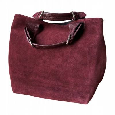 - Bordowa zamszowa torebka shopper ZAMSZ NATURALNY Vera Pelle