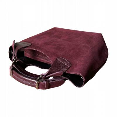 - Bordowa zamszowa torebka shopper ZAMSZ NATURALNY Vera Pelle