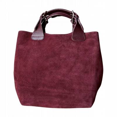 - Bordowa zamszowa torebka shopper ZAMSZ NATURALNY Vera Pelle