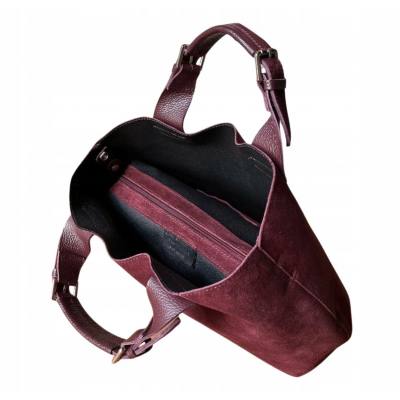 - Bordowa zamszowa torebka shopper ZAMSZ NATURALNY Vera Pelle